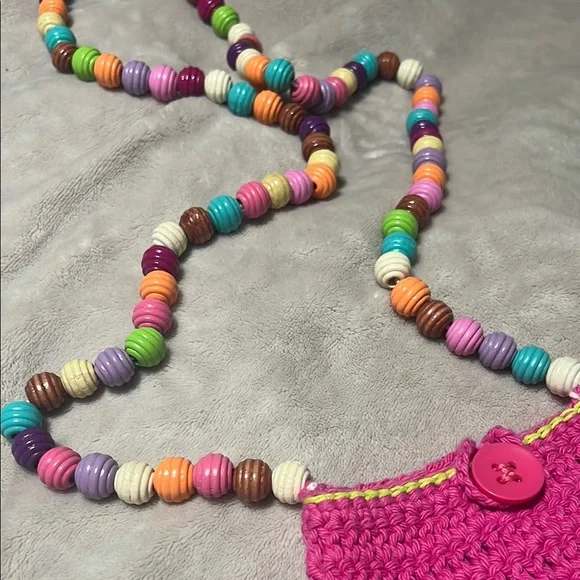 Handmade Colorful Beaded Pink Crochet Bag - Picture 3 of 3